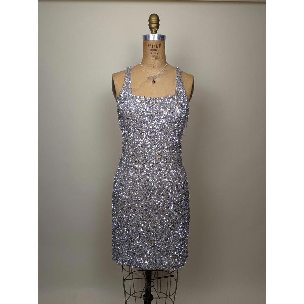 parker black silver sparkle dress